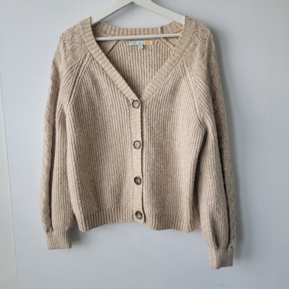 C&C california women's V-Neck button front Knit Ribbed Cardigan Sweater size M